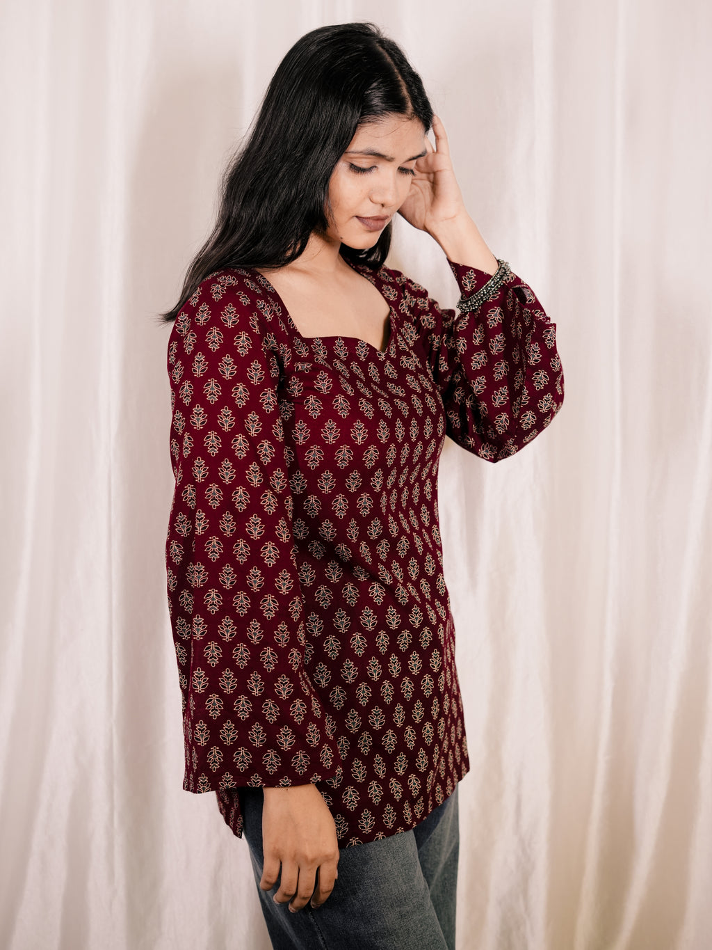 Sweetheart Bell Sleeves Short Kurti