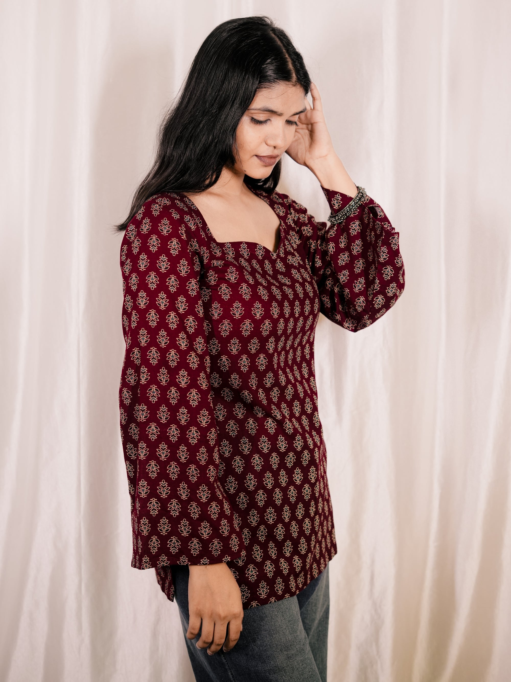Sweetheart Bell Sleeves Short Kurti
